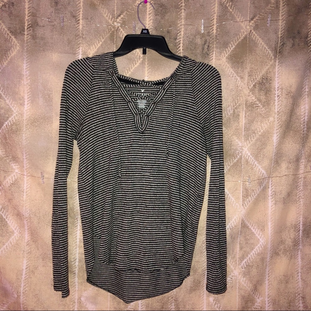 American Eagle Lace Up Hooded Sweater